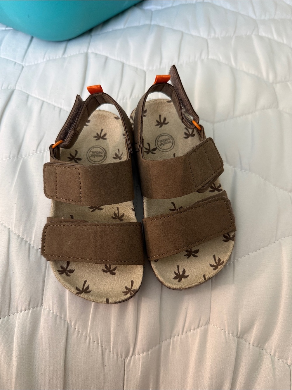 wonder nation Brown Adjustable Double-Strap Sandals with Orange Accents